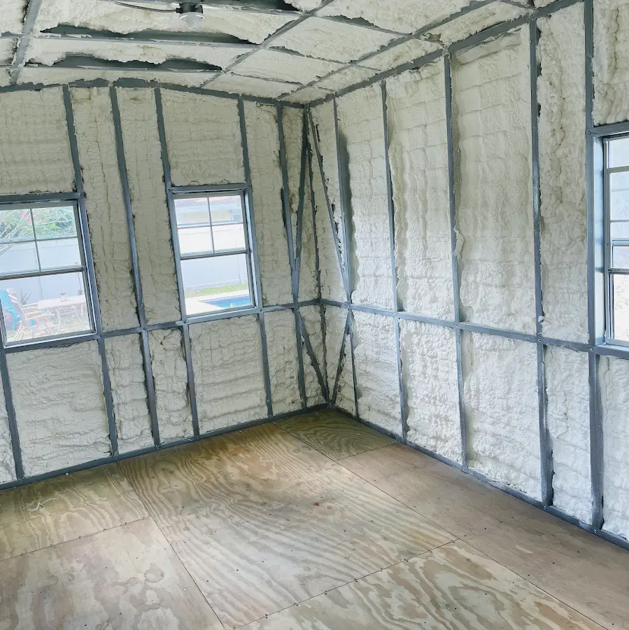 Closed-cell spray foam insulation applied to wall cavities in a residential project in Rainbow City